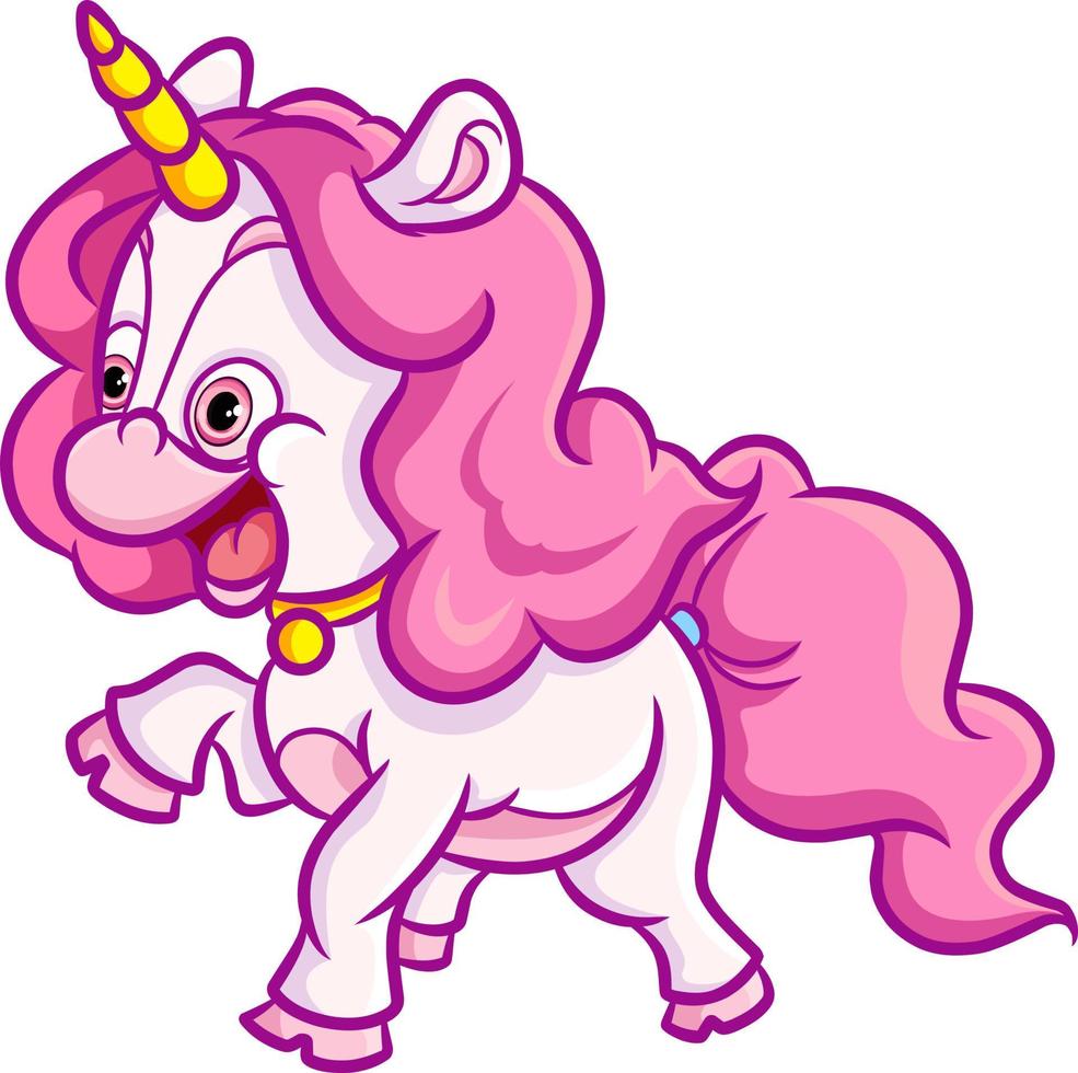 The happy unicorn with the long hair and lifting the foot vector