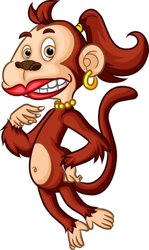 The girly monkey is having a flashy face with lipstick vector