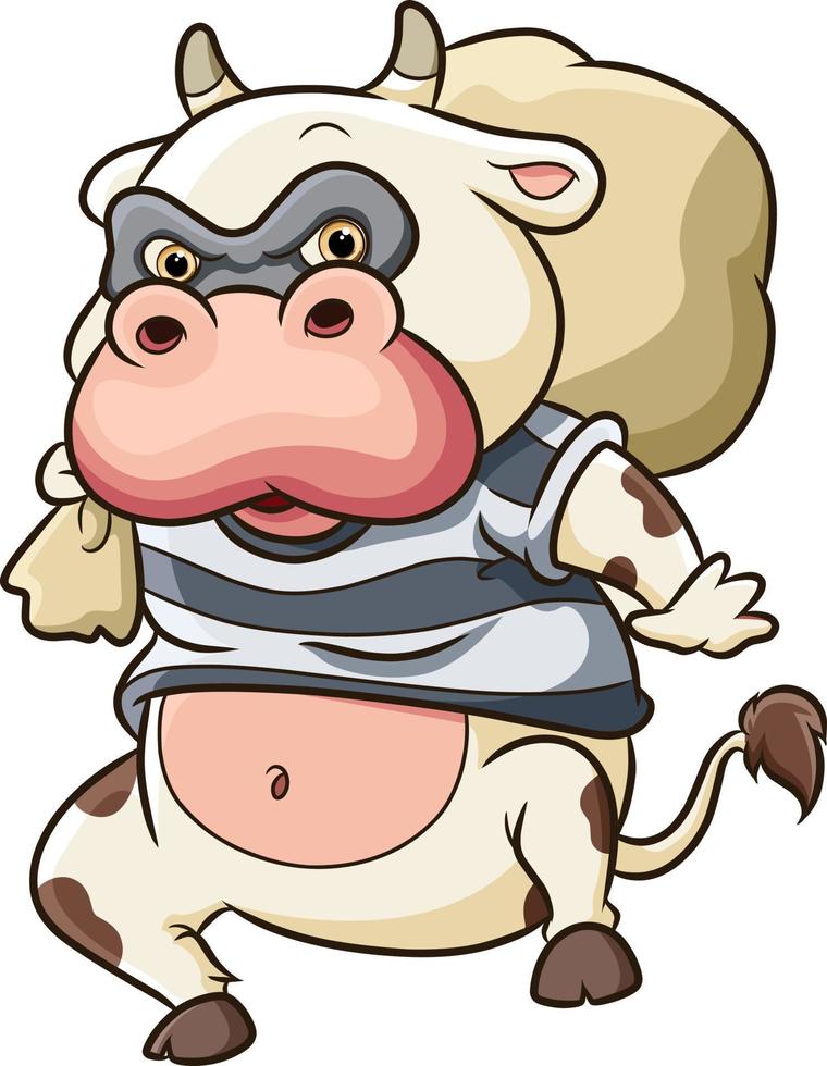 The thief cow is stealing something big heavy sack vector