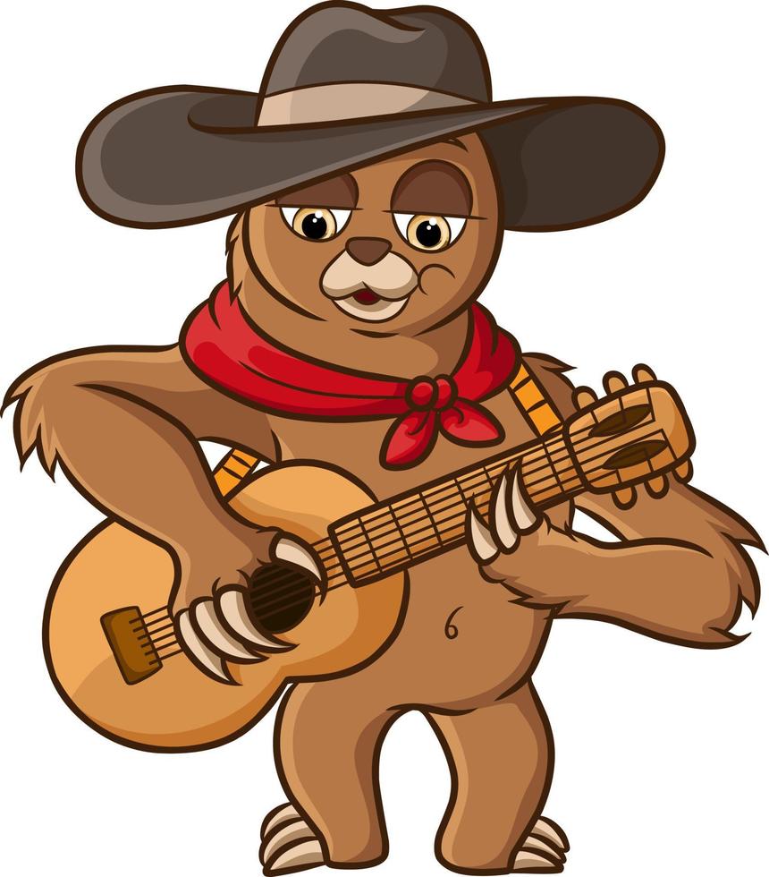 el loris toca la guitarra con un sombrero en la cabeza y una bufanda vector