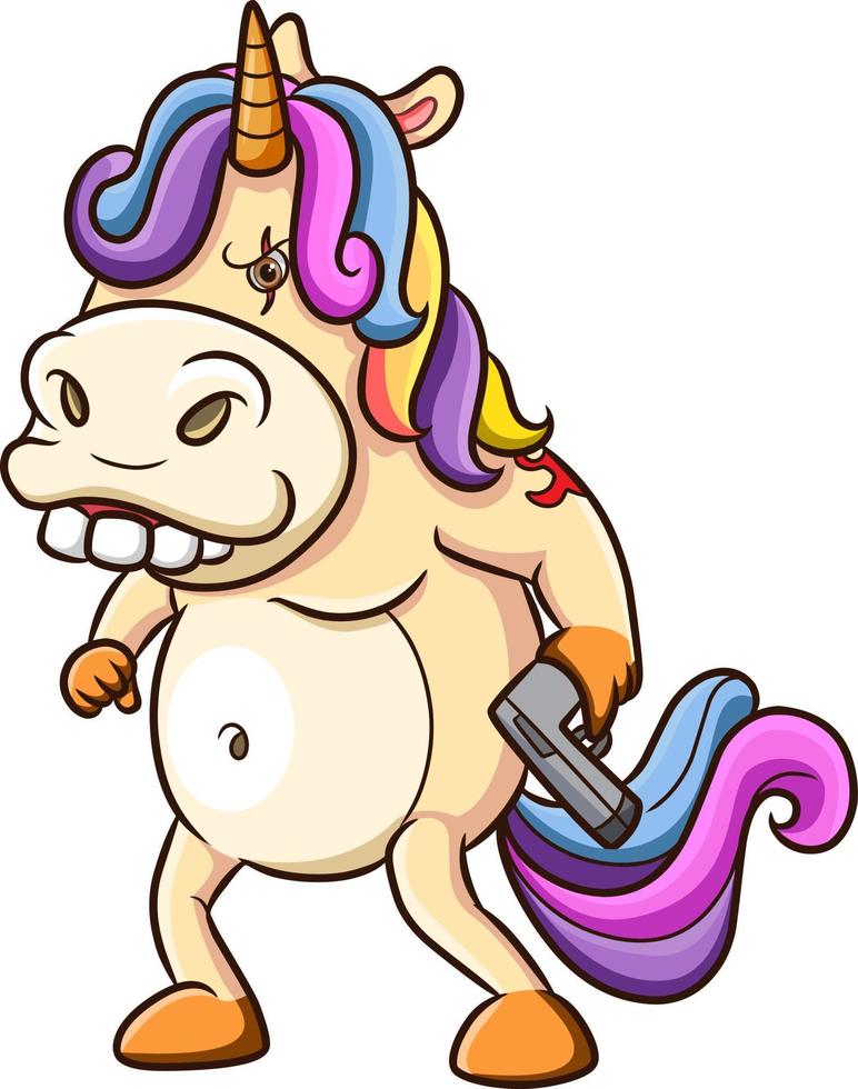 The crazy unicorn holding the shotgun vector