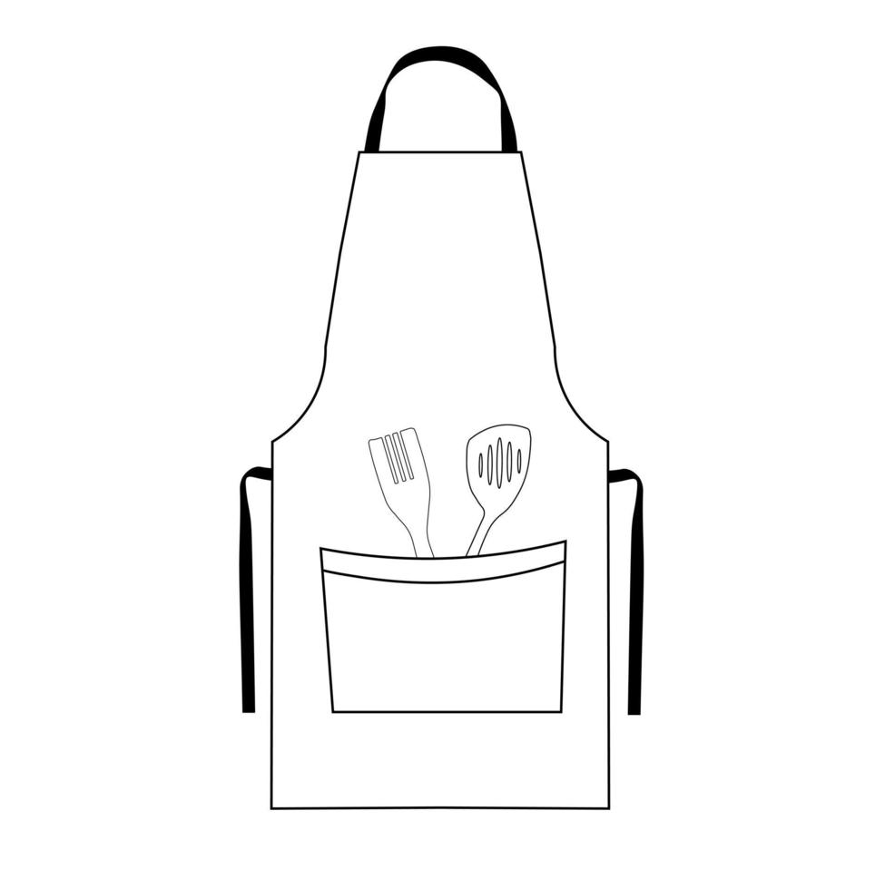 Apron vector stock illustration. Doodle black and white close-up. Chef's uniform. Clothing for cooking. Isolated on a white background.