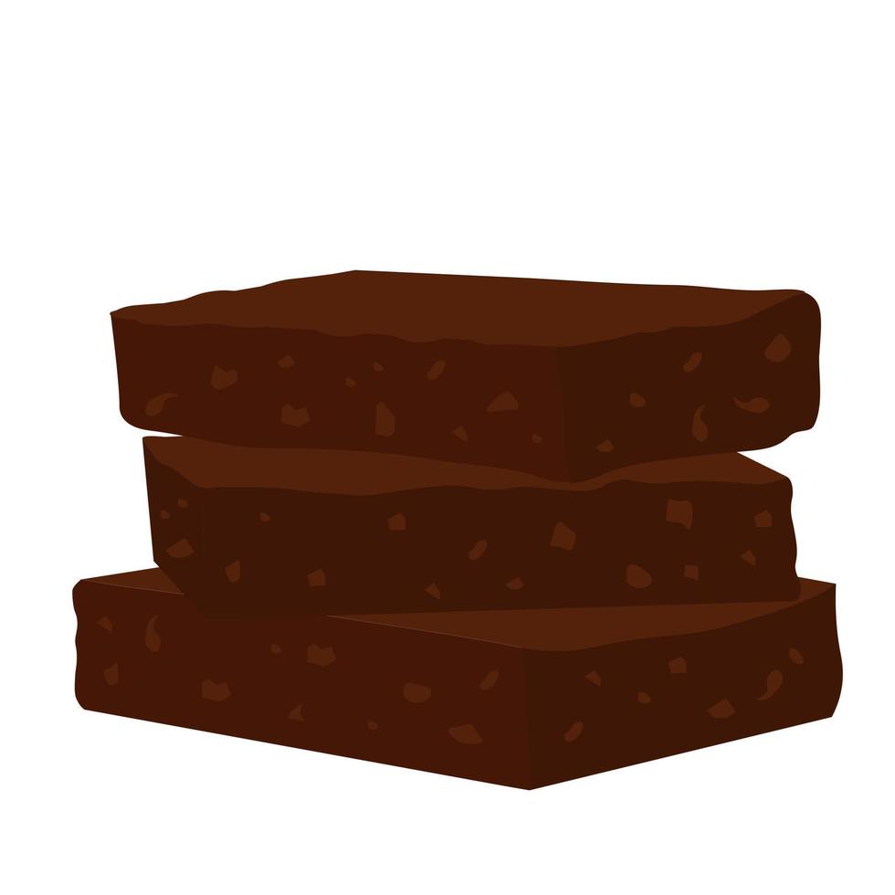 Brownie chocolate cake. Sweet American dessert. Biscuit. Rye bread. Vector stock illustration. Isolated on a white background.