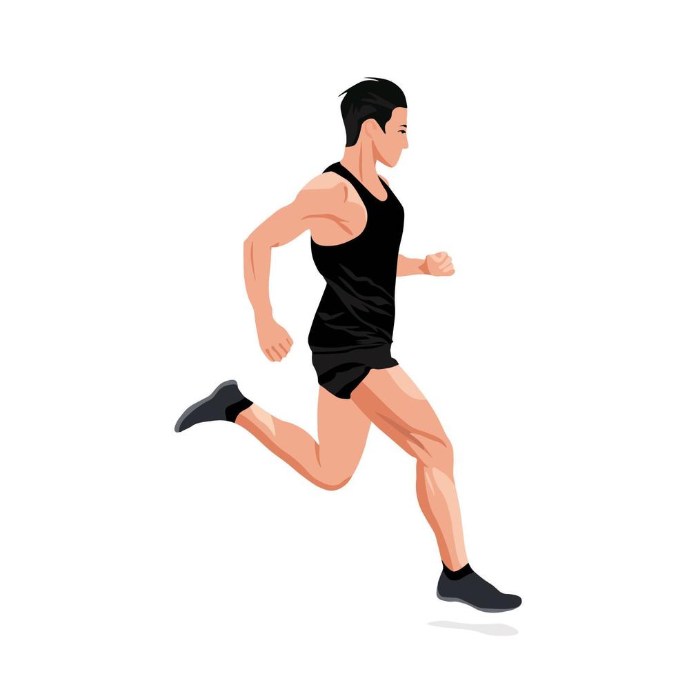 Running sports man vector stock illustration. A man in a sports uniform on a treadmill. Marathon, sprint, training, workout. Isolated on a white background.