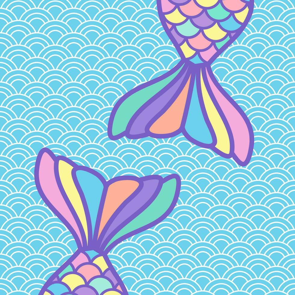 Bright sweet pastel colored mermaid tail cartoon background vector