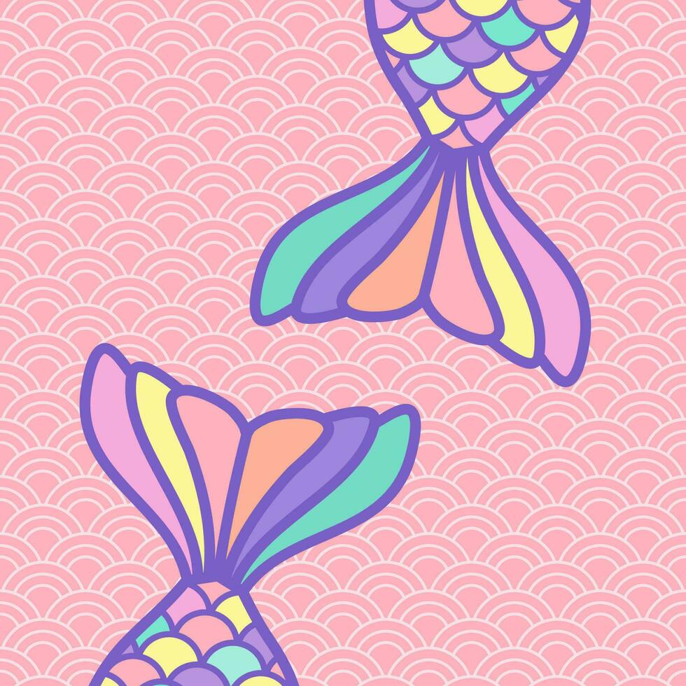 Bright sweet pastel colored mermaid tail cartoon background vector