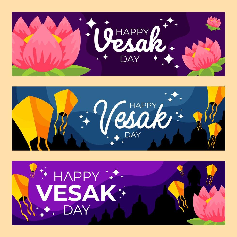 Happy Vesak Day Banner Set vector