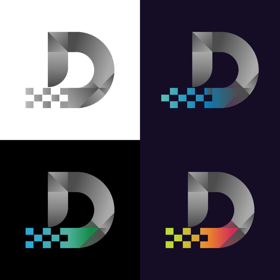 logotipo de la letra inicial de píxel digital d. plantilla de icono de letra digital colorida para tecnología. logotipo de píxeles. archivo vectorial en eps. vector