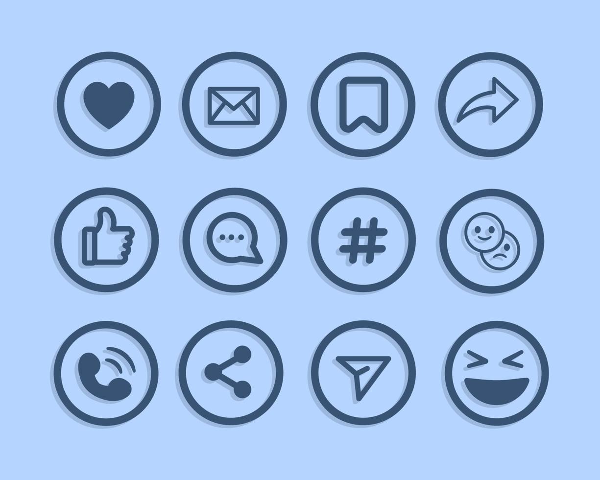 Social Media Reaction Set with Outline Style vector