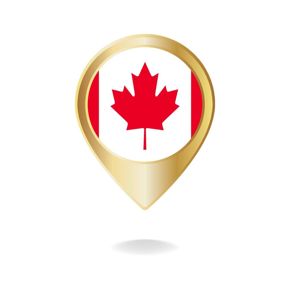 bandera canadiense en el mapa de puntero dorado, ilustración vectorial eps.10 vector