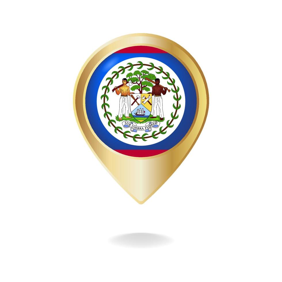 Belize flag on golden pointer map, Vector illustration eps.10