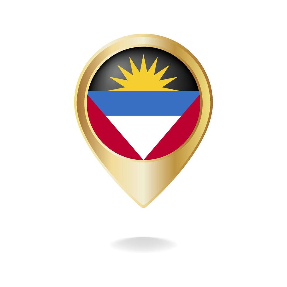 Antigua And Barbuda flag on golden pointer map, Vector illustration eps.10