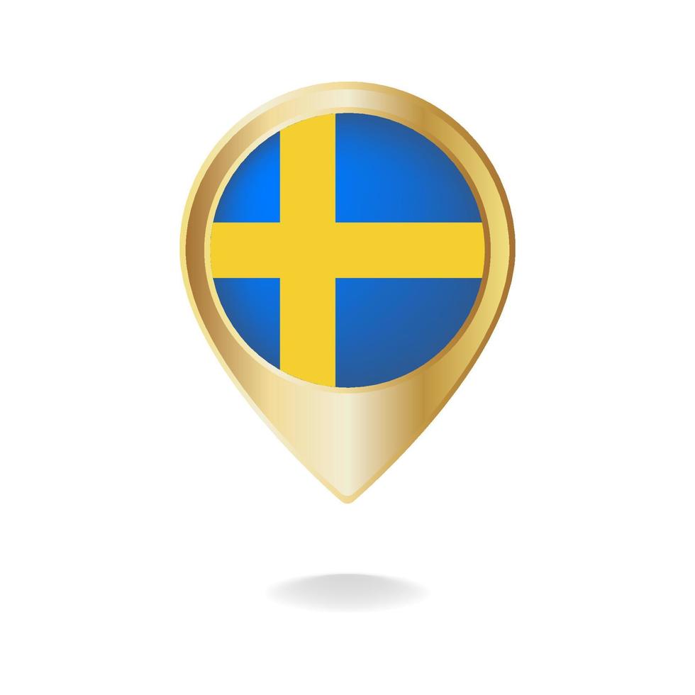 Sweden flag on golden pointer map, Vector illustration eps.10