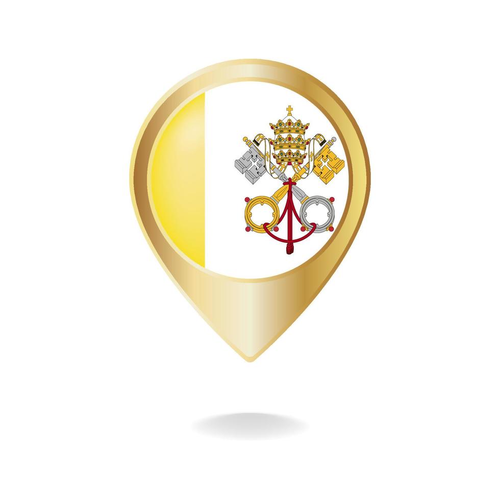 bandera del vaticano en el mapa de puntero dorado, ilustración vectorial eps.10 vector