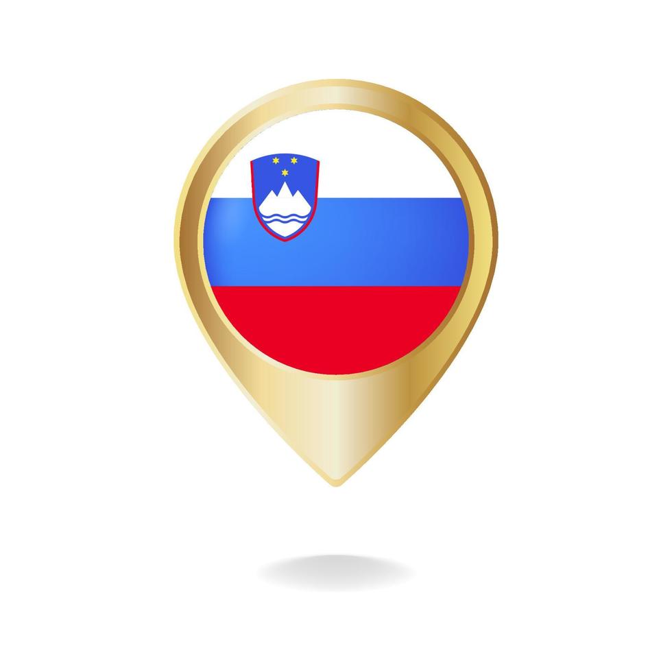 bandera de eslovenia en el mapa de puntero dorado, ilustración vectorial eps.10 vector