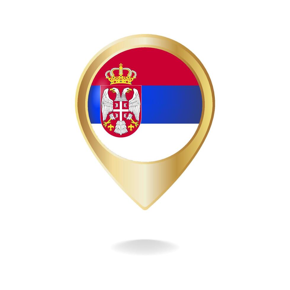 bandera serbia en el mapa de puntero dorado, ilustración vectorial eps.10 vector