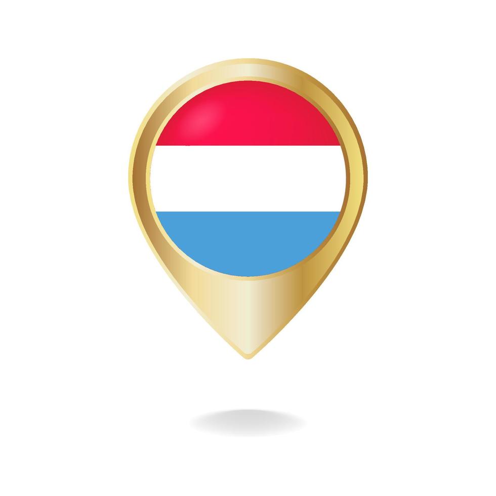 bandera de luxemburgo en el mapa de puntero dorado, ilustración vectorial eps.10 vector