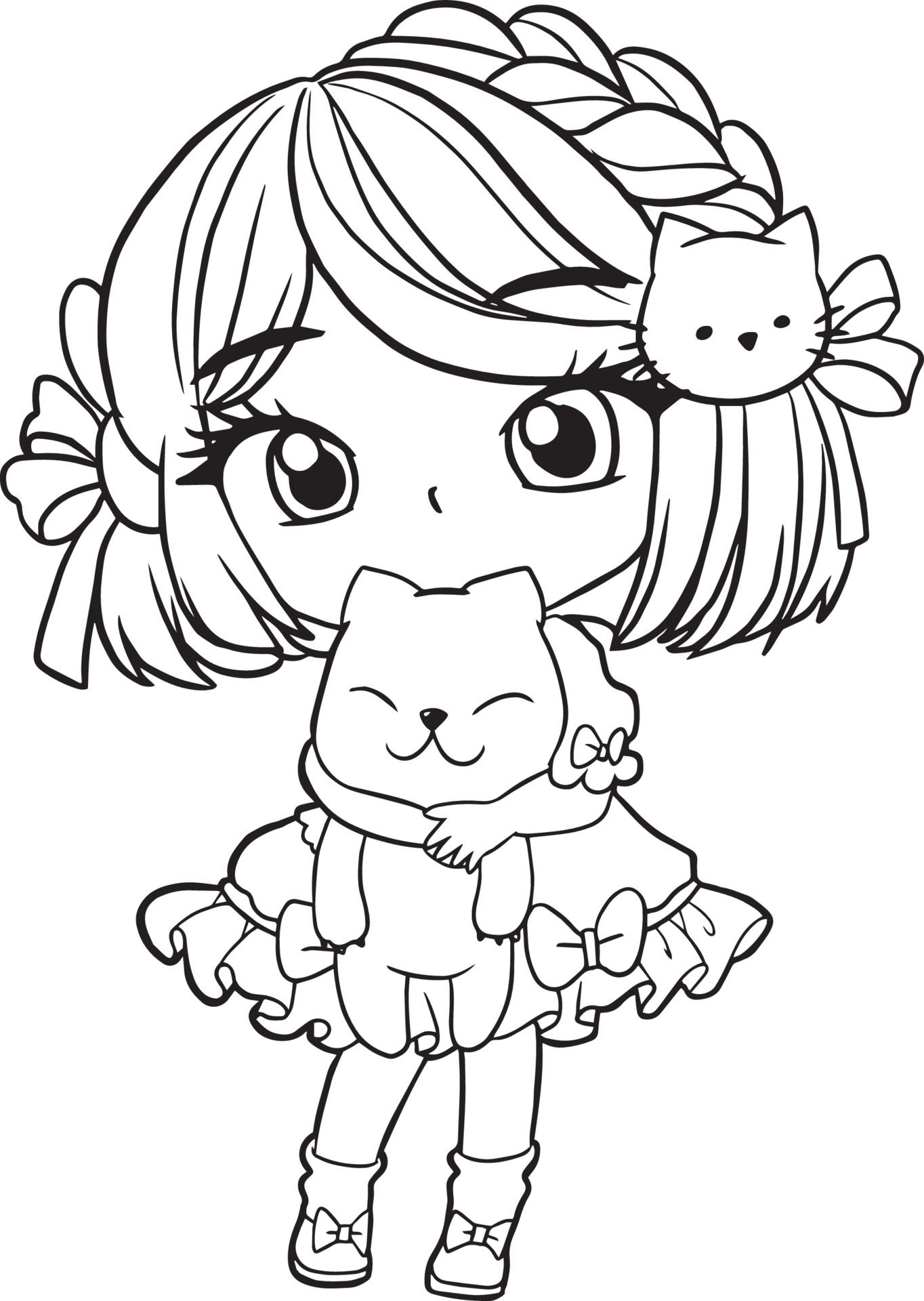 coloring page cartoon girl cute kawaii manga anime illustration, clipart  kid drawing character 6123864 Vector Art at Vecteezy