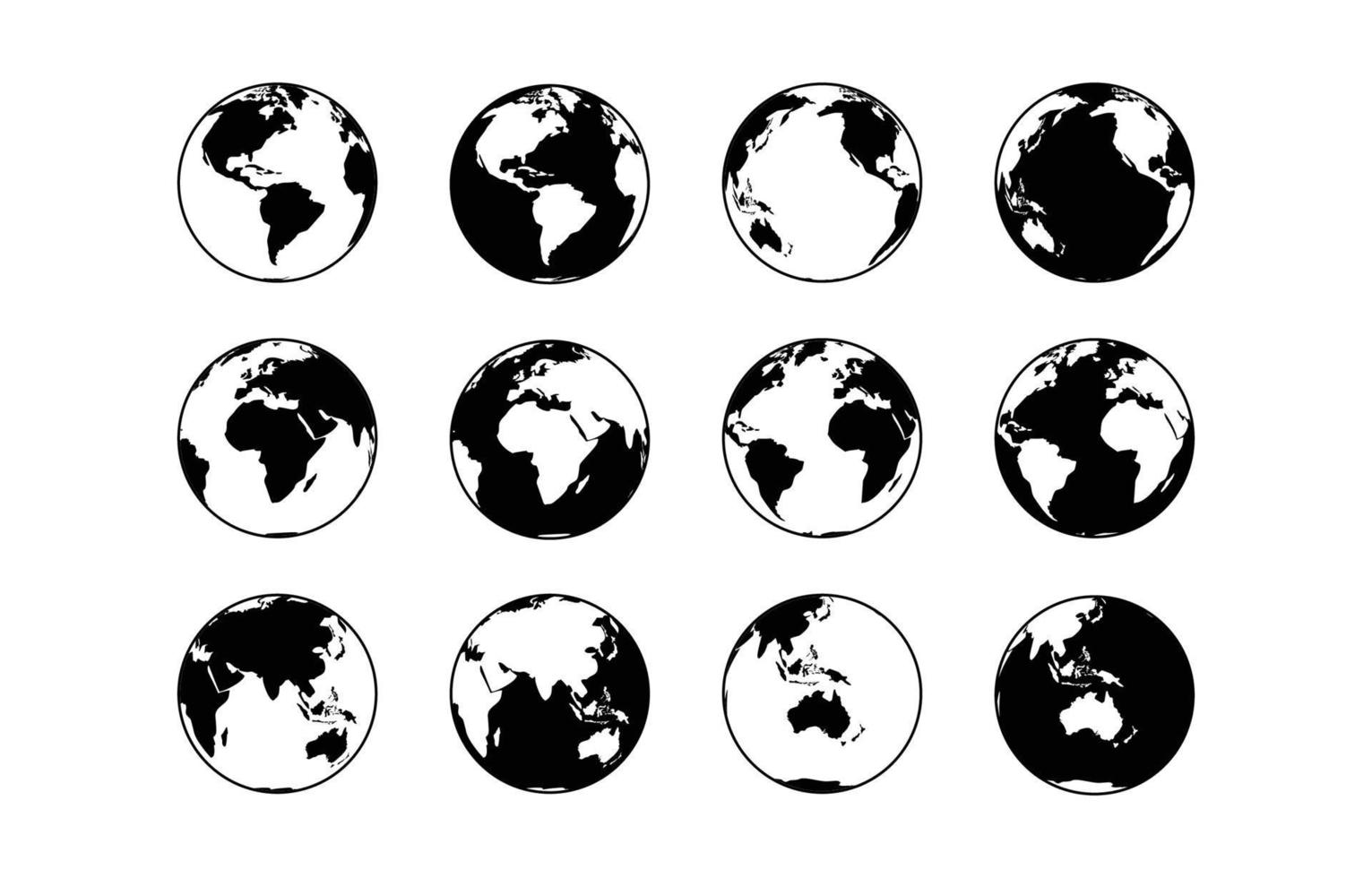 mapa del mundo plano en blanco y negro vector