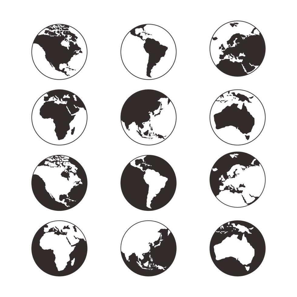 World Map Icon With Different Continens Collection vector
