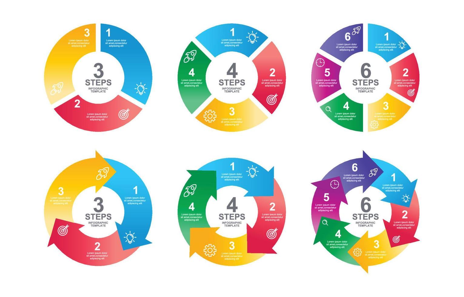 infografía de pasos circulares con colección de elementos degradados vector