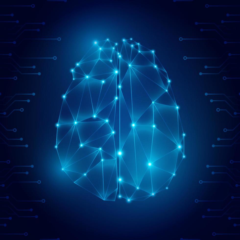 cerebro de tecnología electrónica de baja poli vector