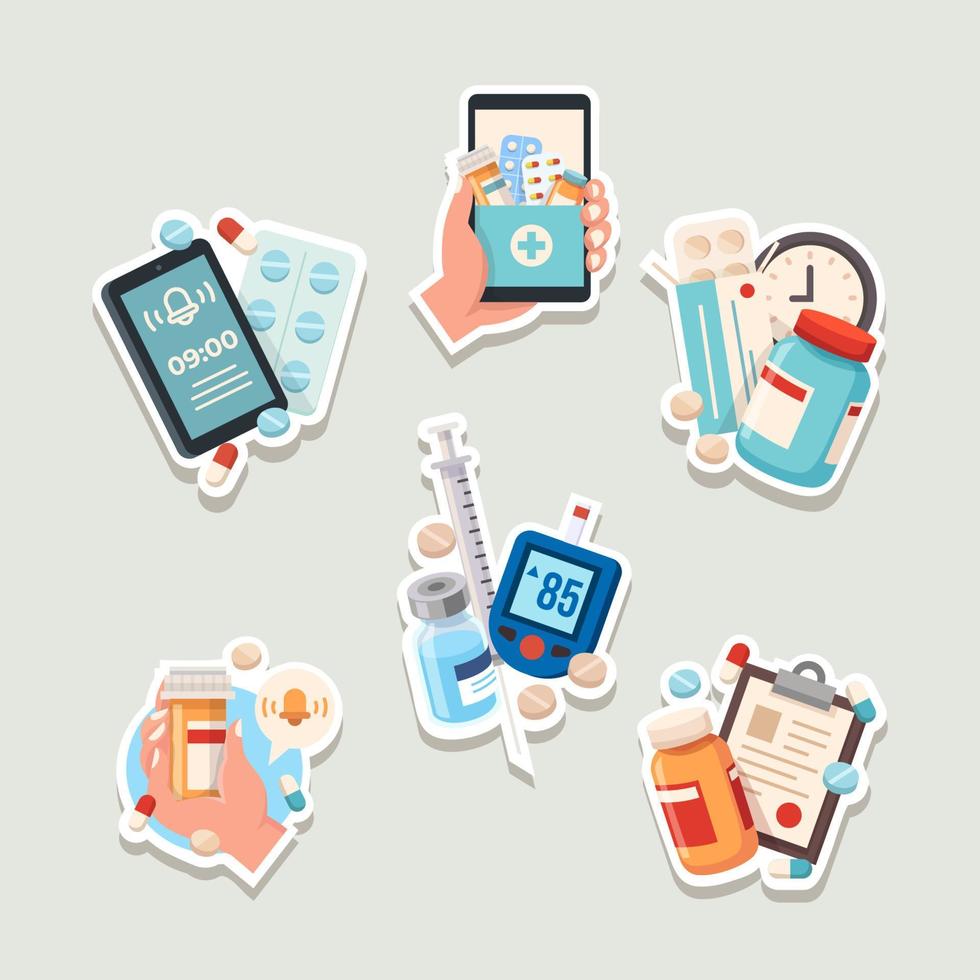 Set of Medicine Sticker vector