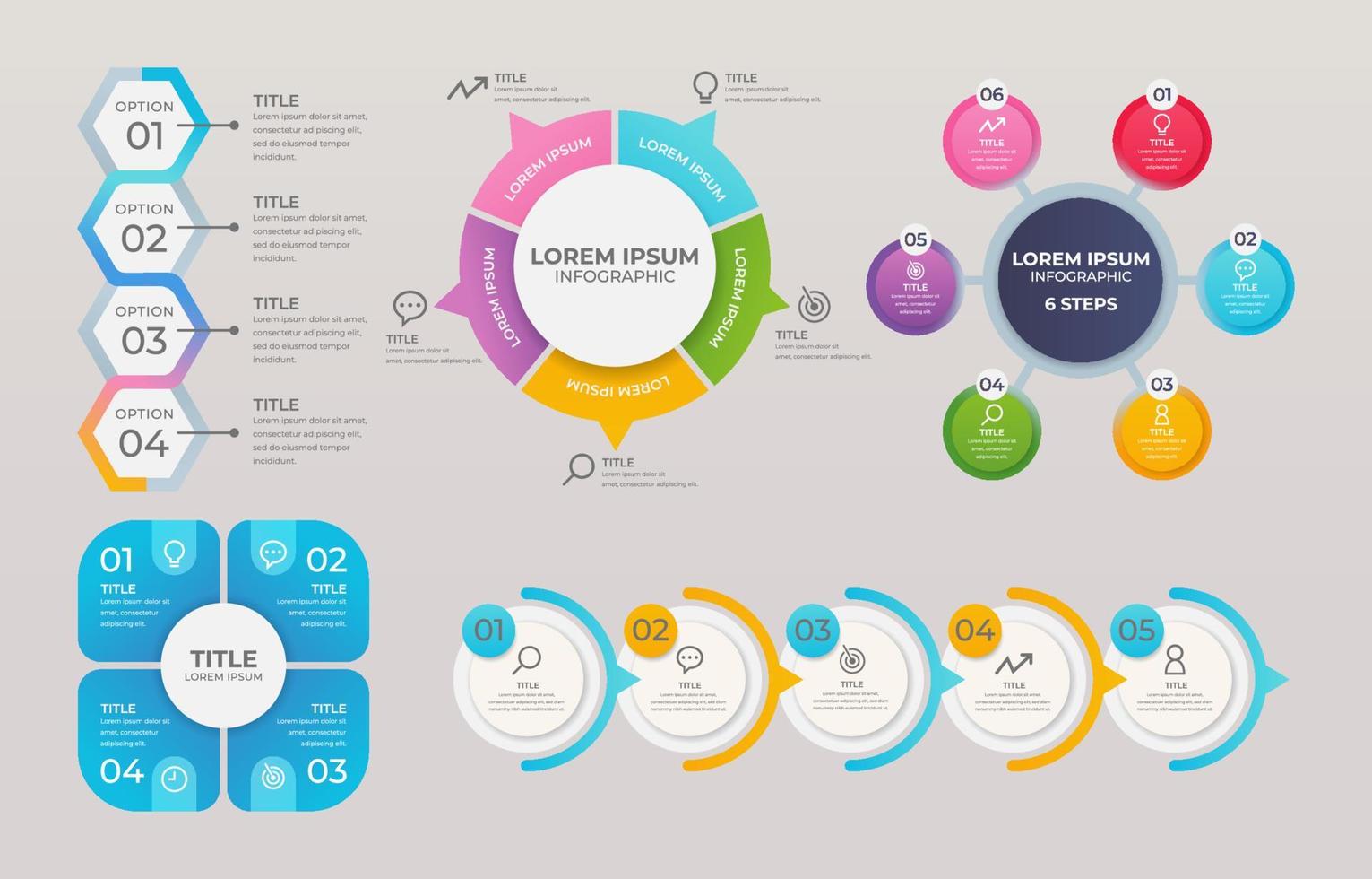 conjunto de plantilla de paso circular para infografía vector