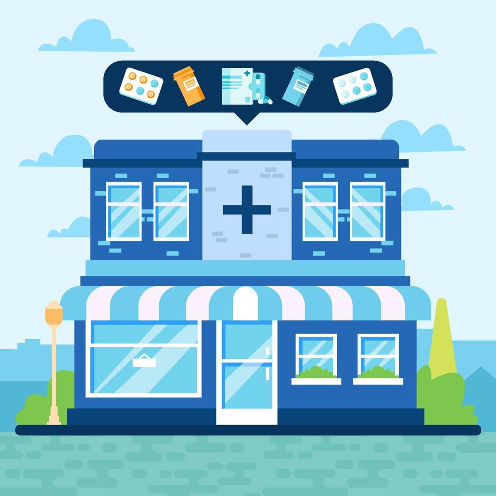 Pharmacy Store With Complete Medicines Concept vector