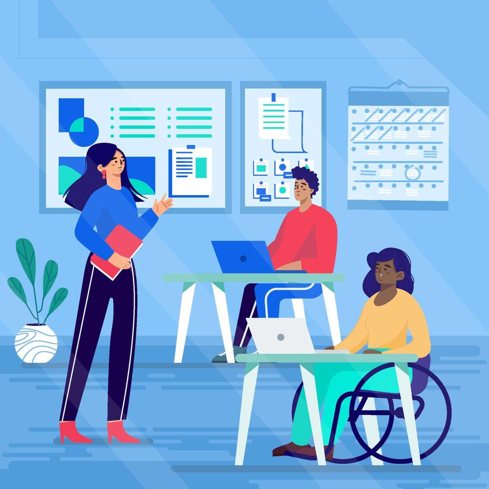 Woman Coaching Employees in Inclusive Workspace Concept vector