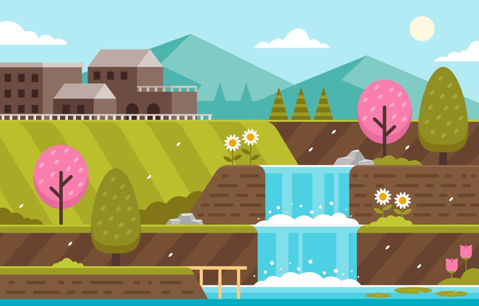 Nature Landscape Scenery Woodblock vector