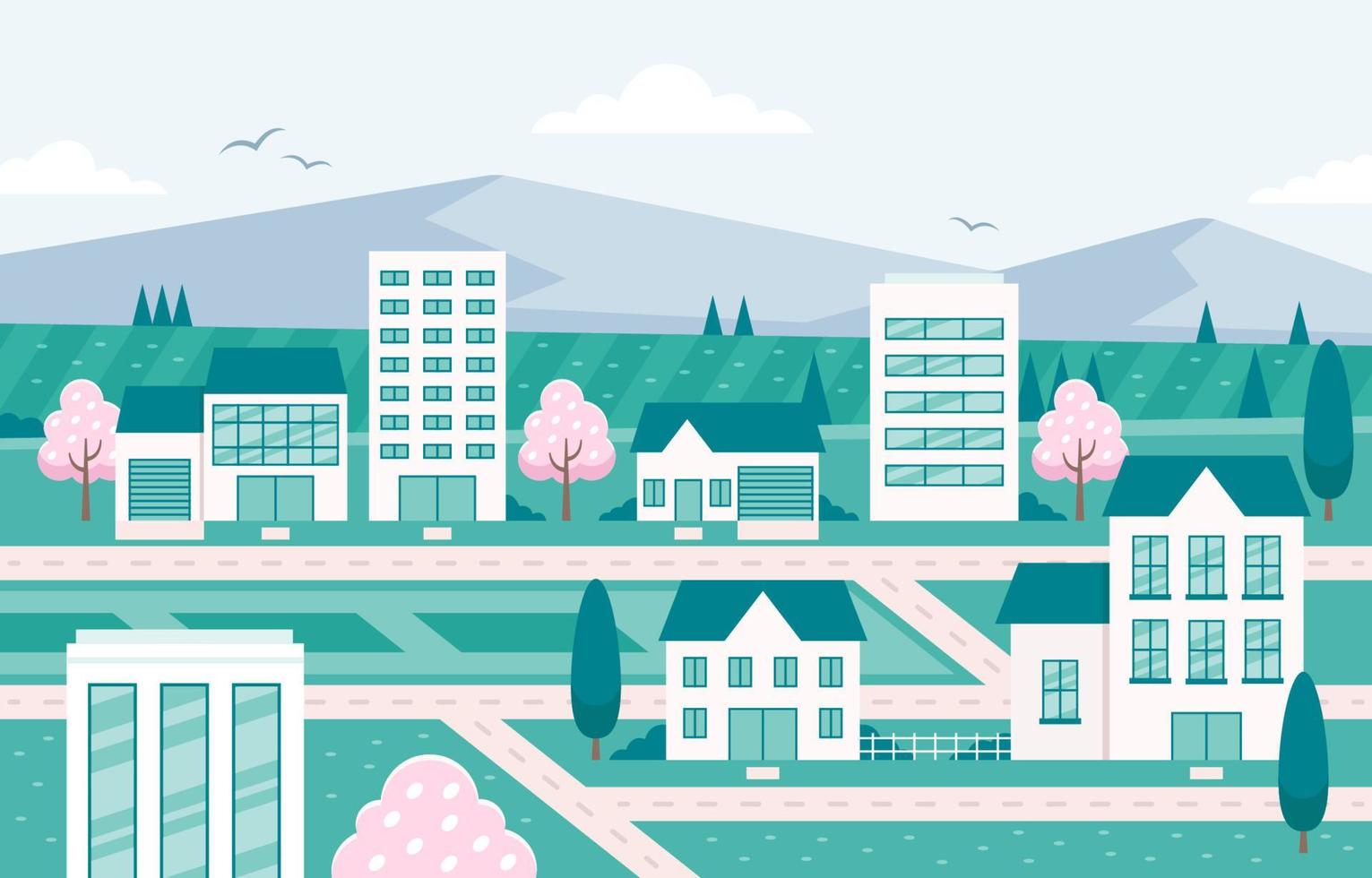 Cityscape Landscape Woodblock Background vector