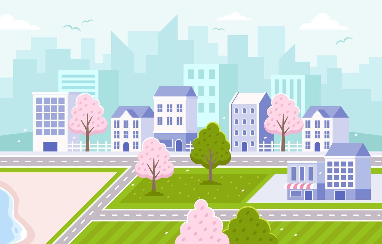 Cityscape Scenery Landscape Woodblock Style vector