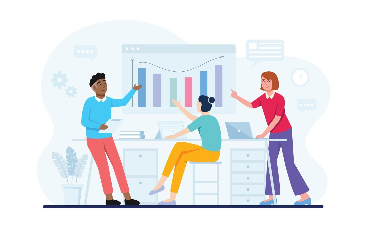 Diverse Business Man Woman Office Work vector