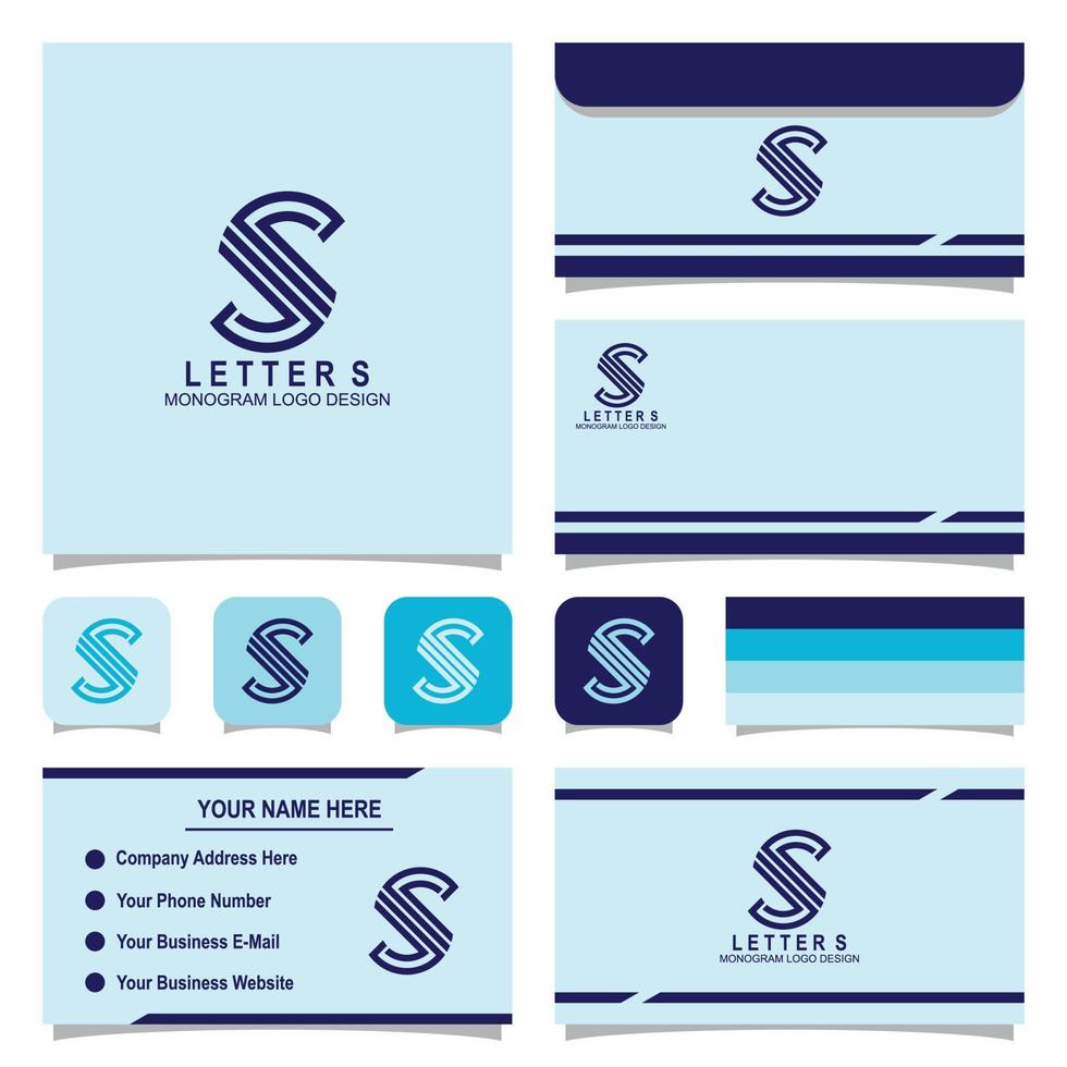 Creative Letter S monogram logo design with business card and envelope template vector