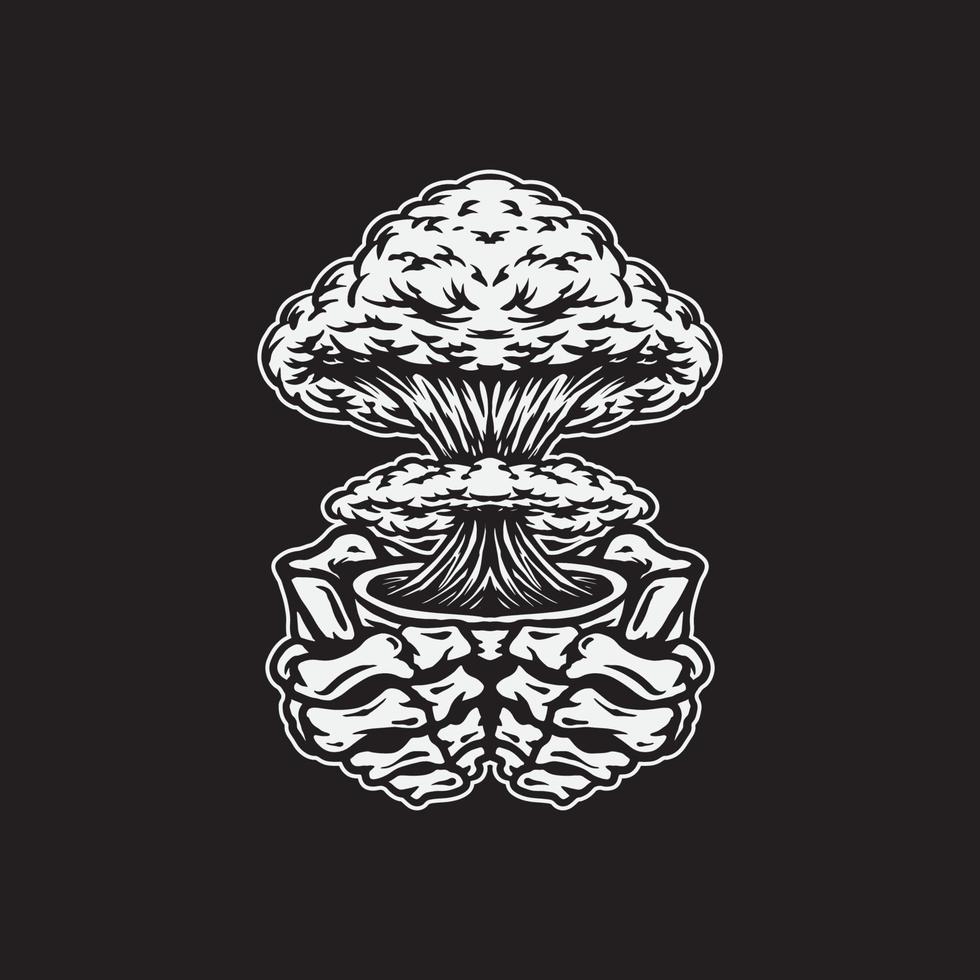 Skeleton smoke explosion in the cup drawing illustration. vector