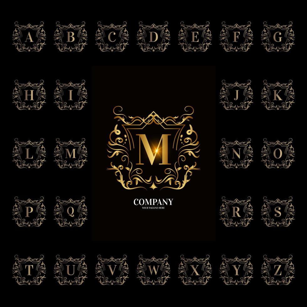 Collection initial alphabet with luxury ornament floral frame vector