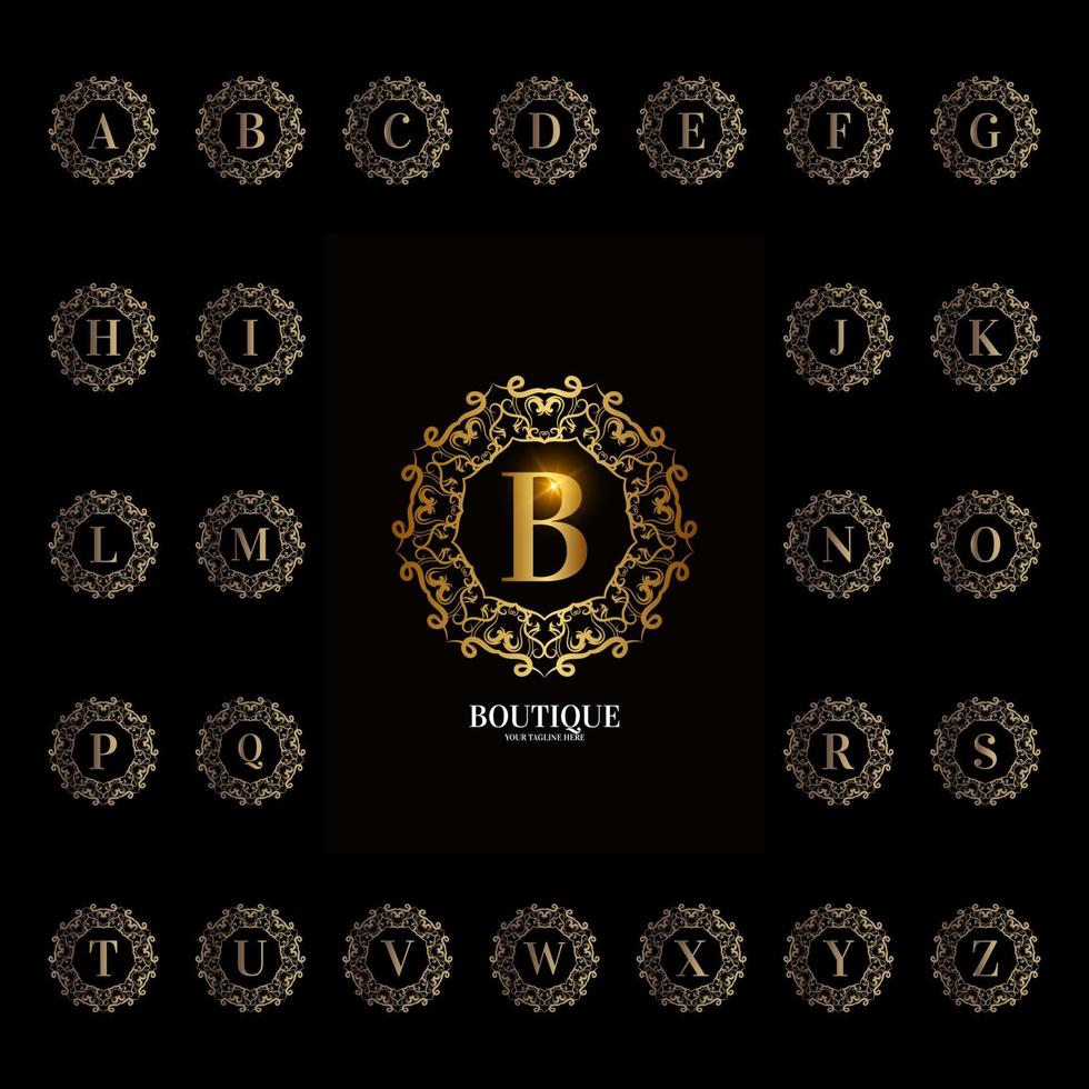 Collection initial alphabet with luxury ornament floral frame vector