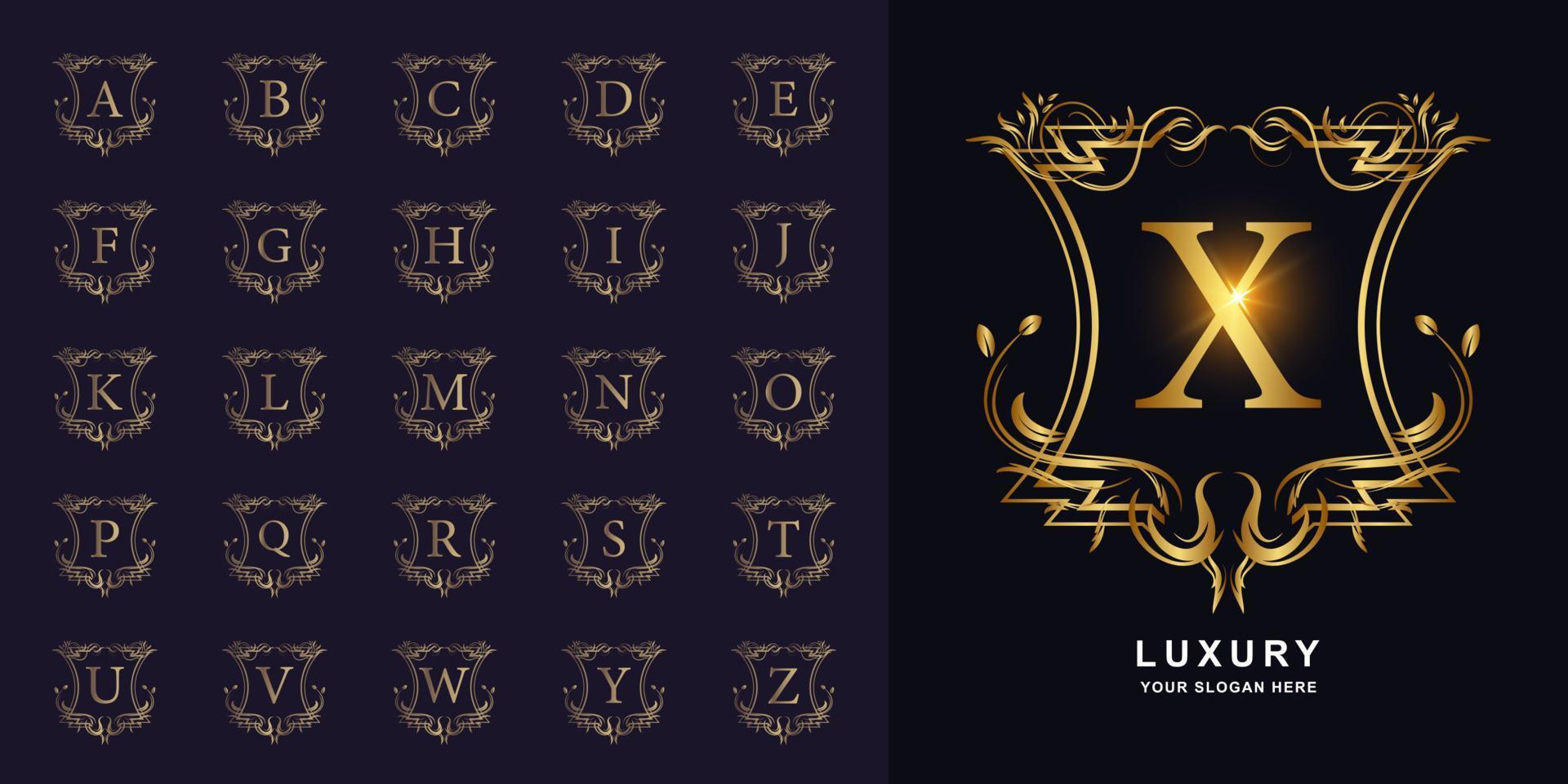 Collection initial alphabet with luxury ornament floral frame vector