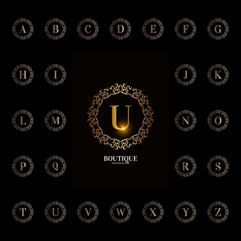 Collection initial alphabet with luxury ornament floral frame vector