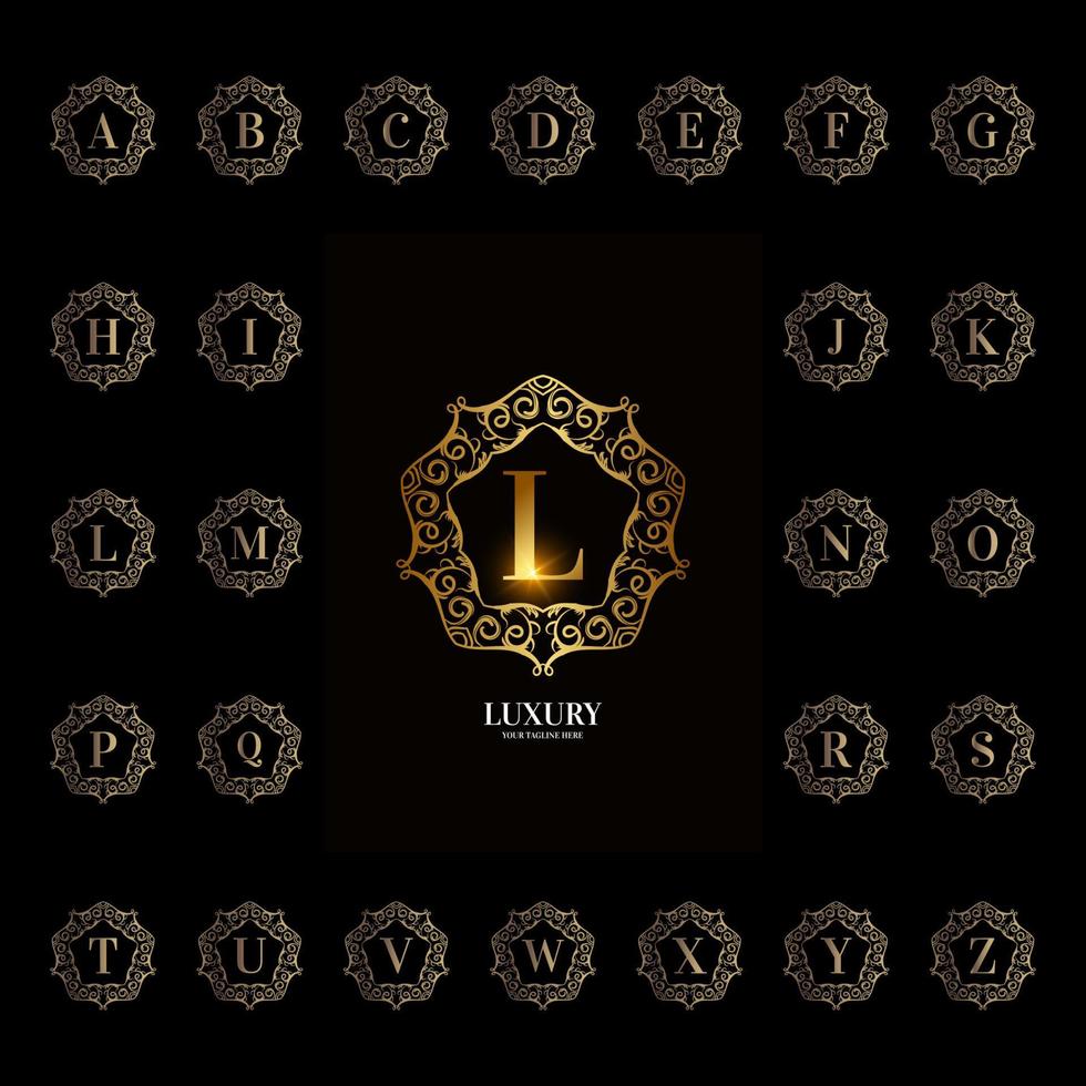 Collection initial alphabet with luxury ornament floral frame vector