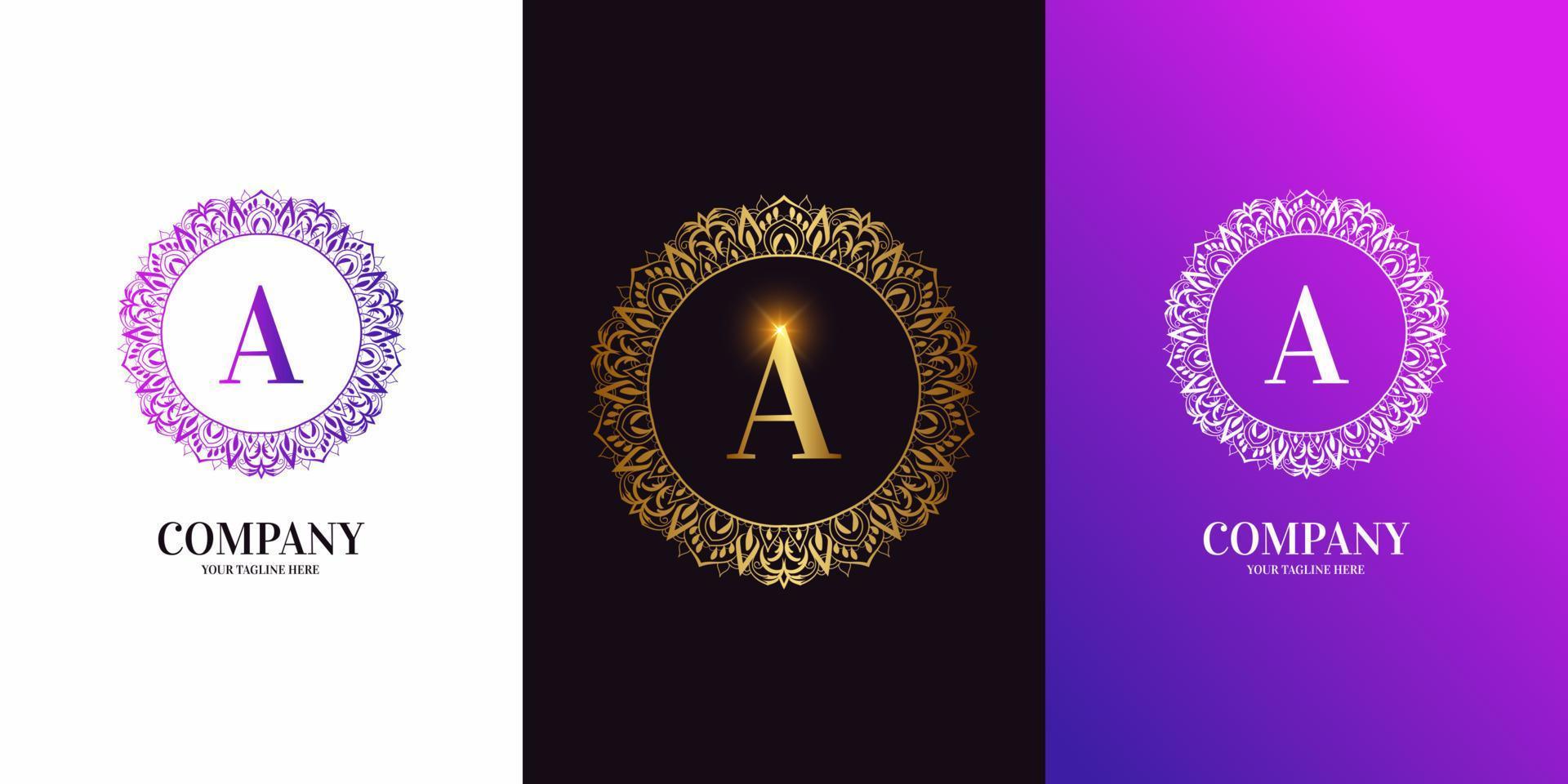 Letter A initial alphabet with luxury ornament floral frame logo template. vector