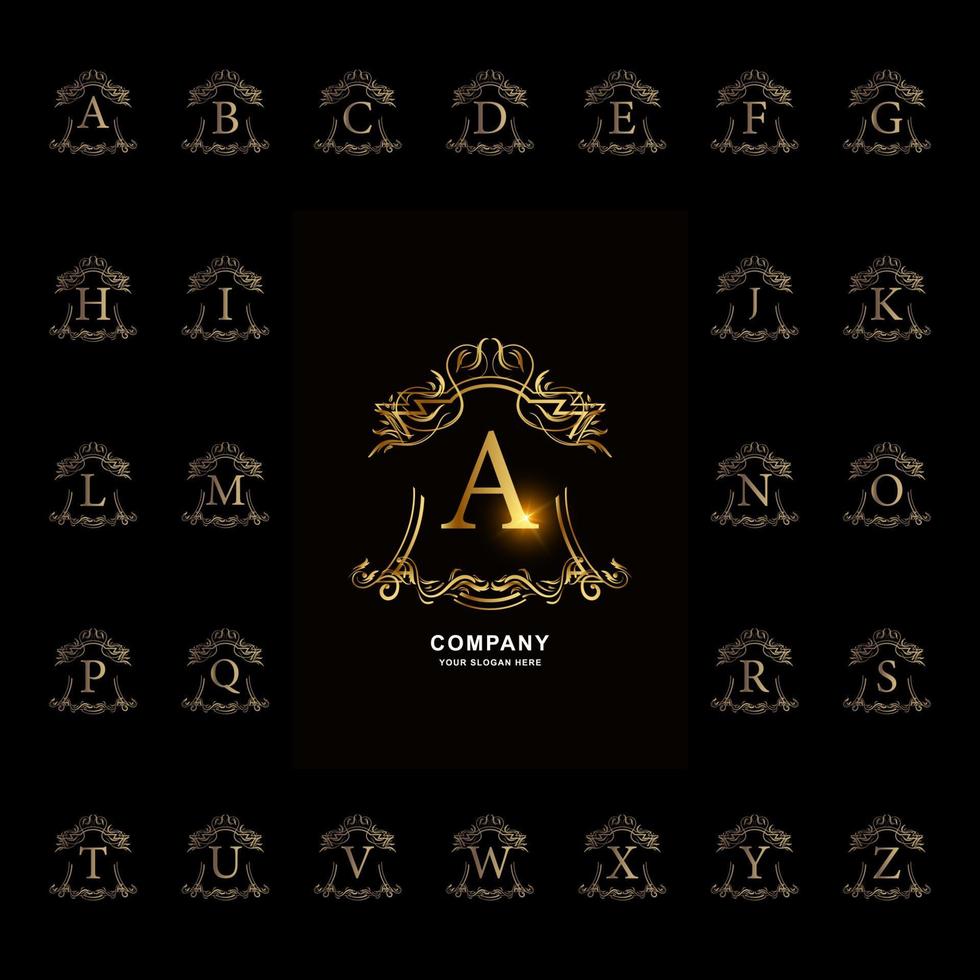Collection initial alphabet with luxury ornament floral frame vector