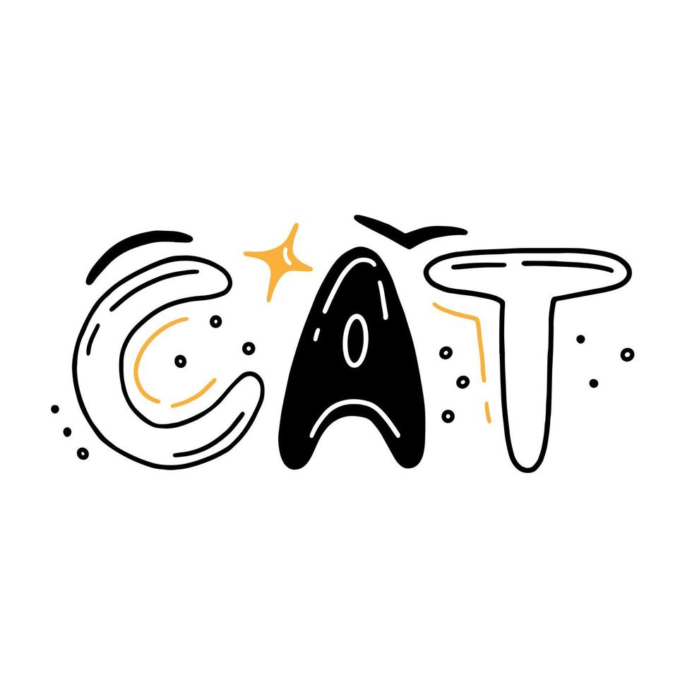 Cat hand drawn cute doodle style lettering. Cat text vector illustration isolated on white