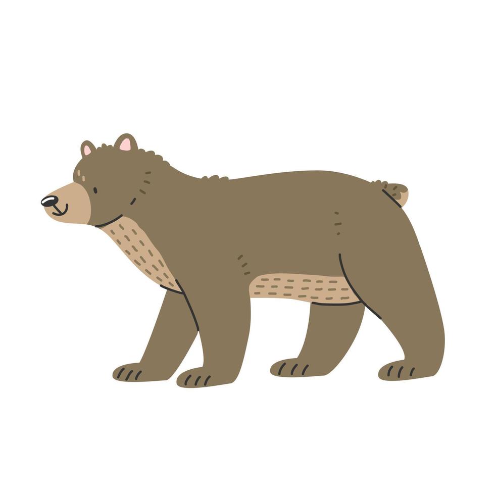 lindo oso pardo en estilo de dibujos animados está de pie. ilustración vectorial aislada con un animal. vector