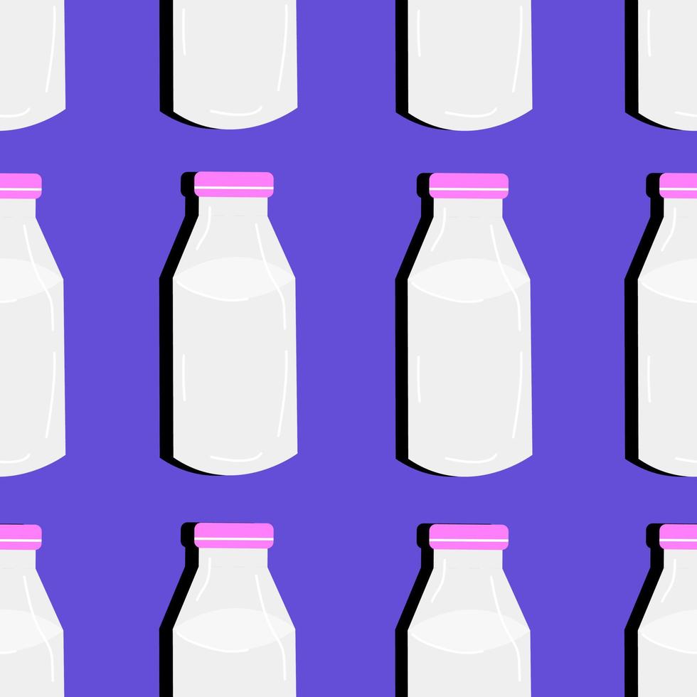 patrón impecable con botellas de leche sobre un fondo azul. ilustración vectorial vector