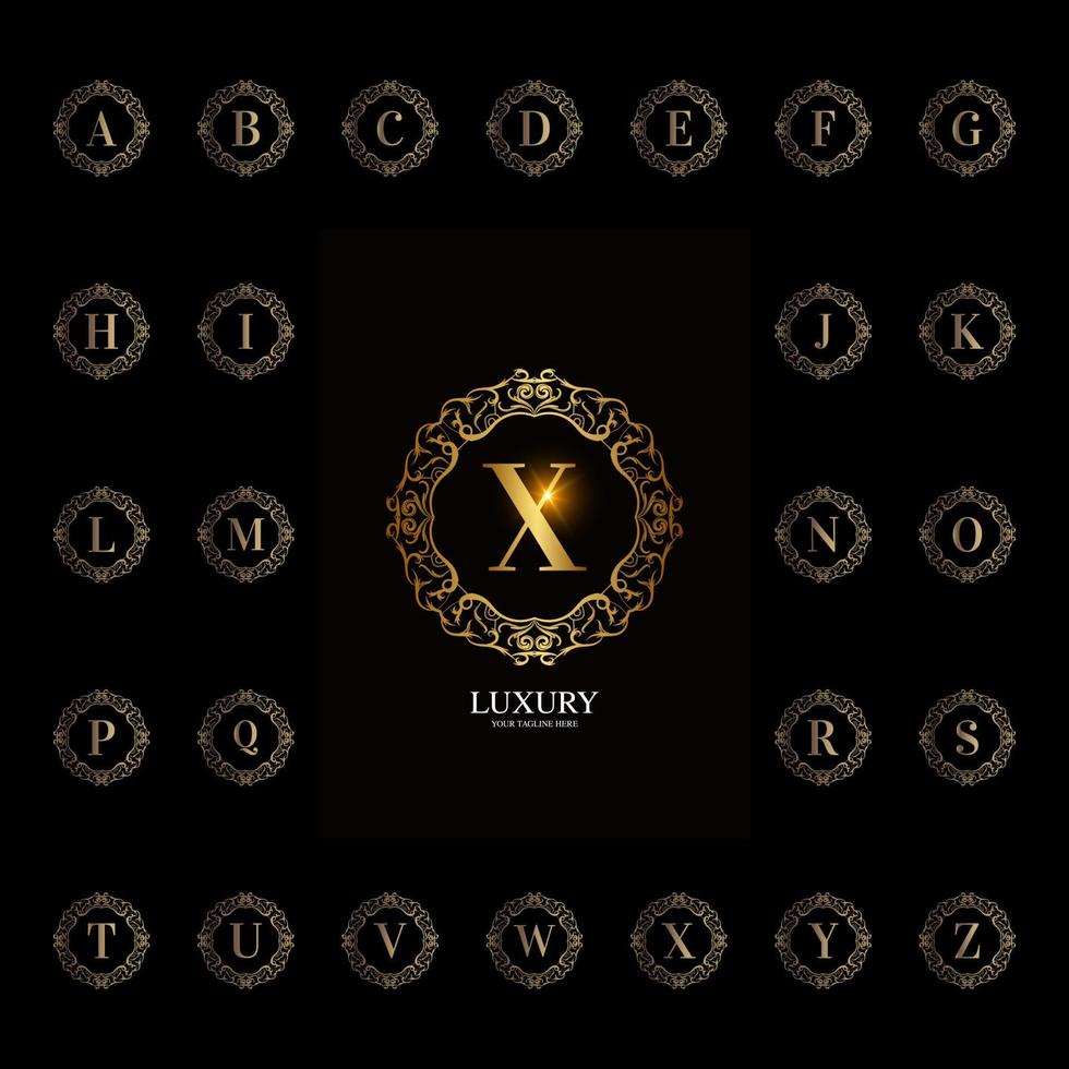 Collection initial alphabet with luxury ornament floral frame vector