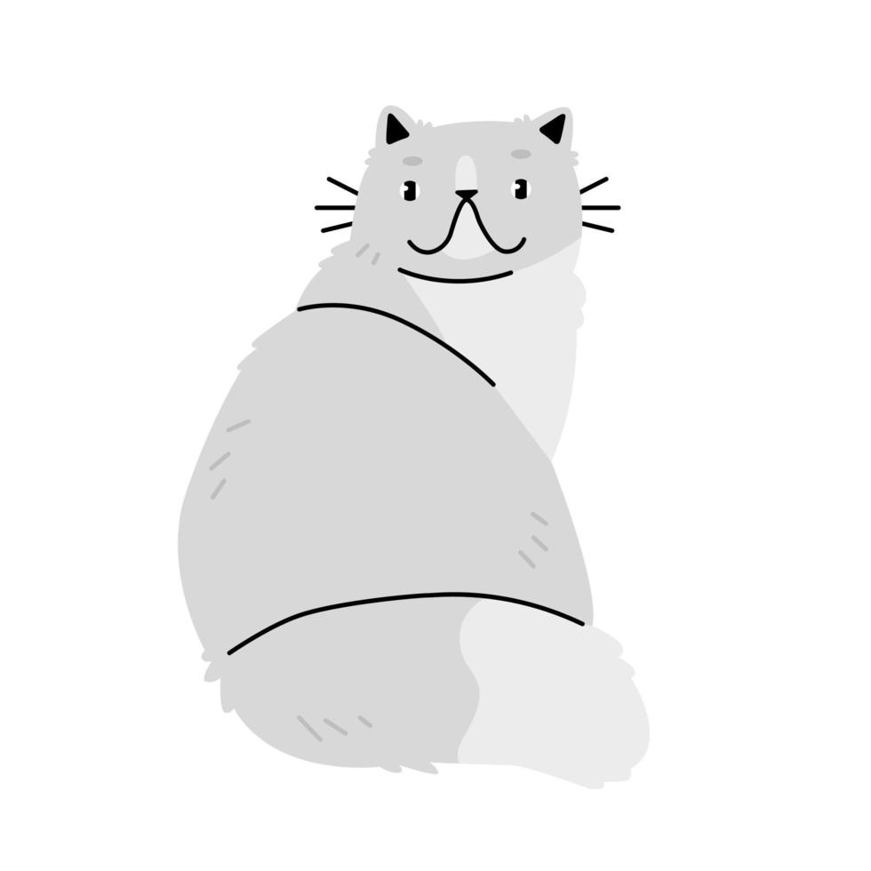 gato blanco esponjoso persa en estilo de dibujos animados planos. ilustración vectorial aislado sobre fondo blanco. vector