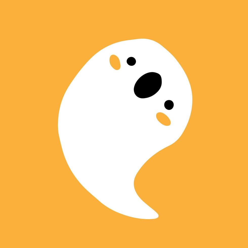 Cute scary ghost on a yellow background. Vector illustration with ghost character isolated on background.