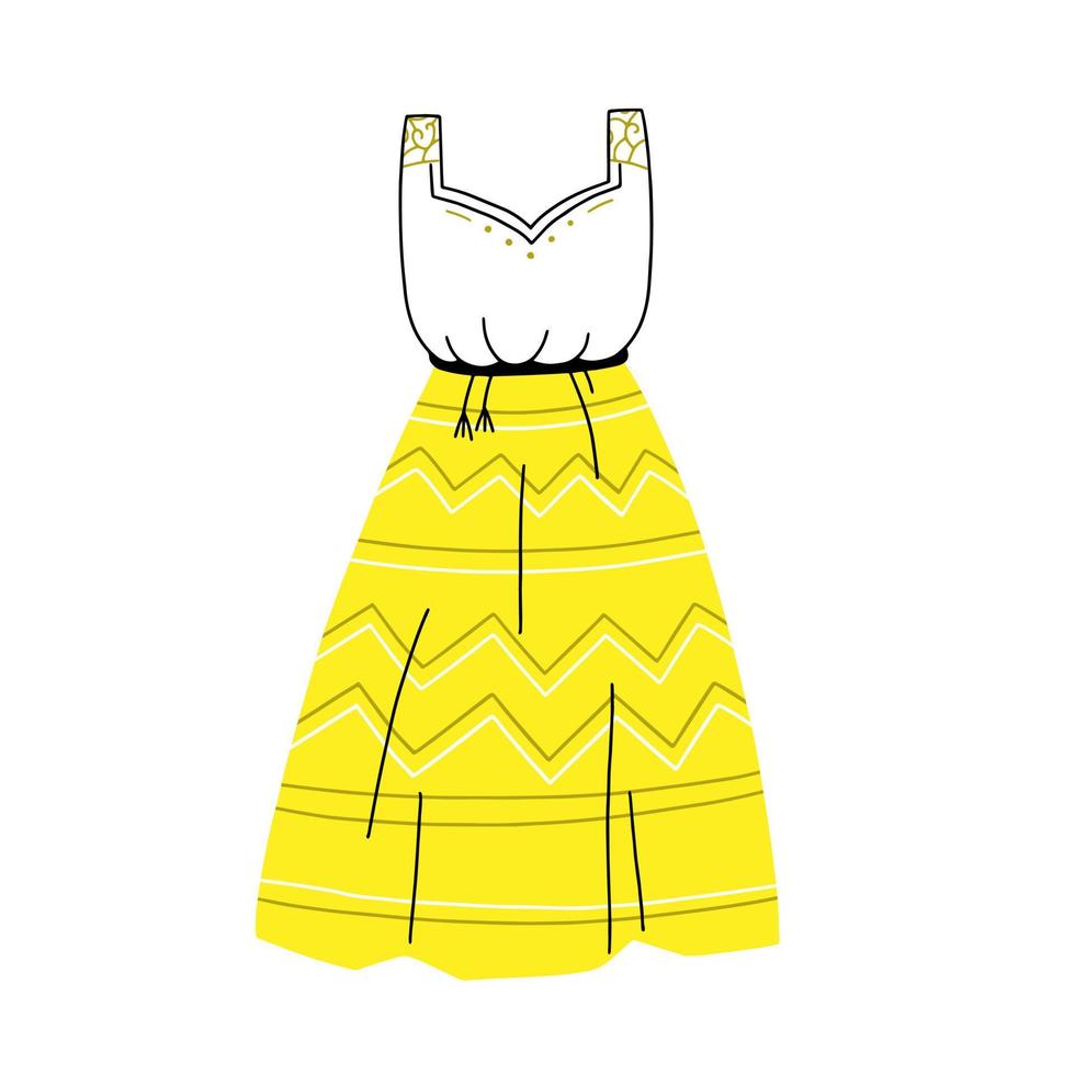 Yellow isolated boho dress. Vector illustration.